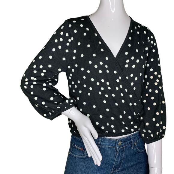 MinkPink Jemma Knit Women Top 3/4 Sleeve Black and White Polka Dot Print - Picture 6 of 8